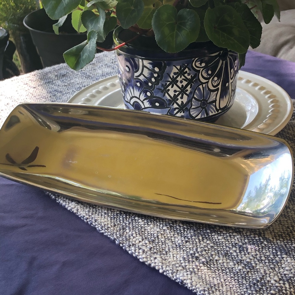 Pottery Barn Gold Rectangular Metal Serving Tray
